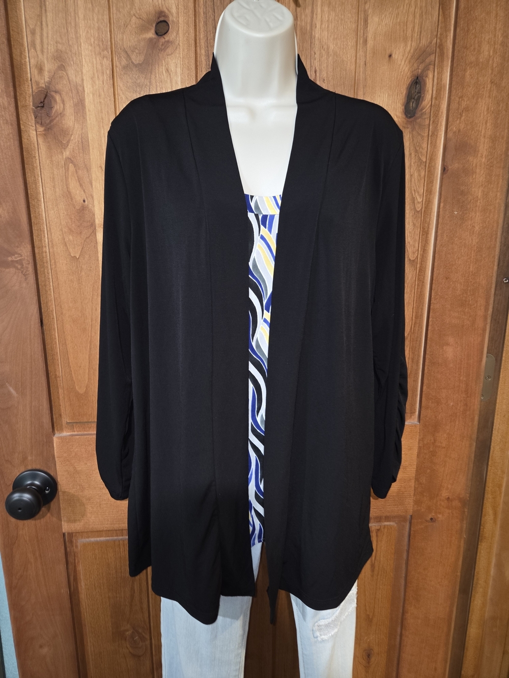 Christopher & Banks Black Open-Front Draped Cardigan